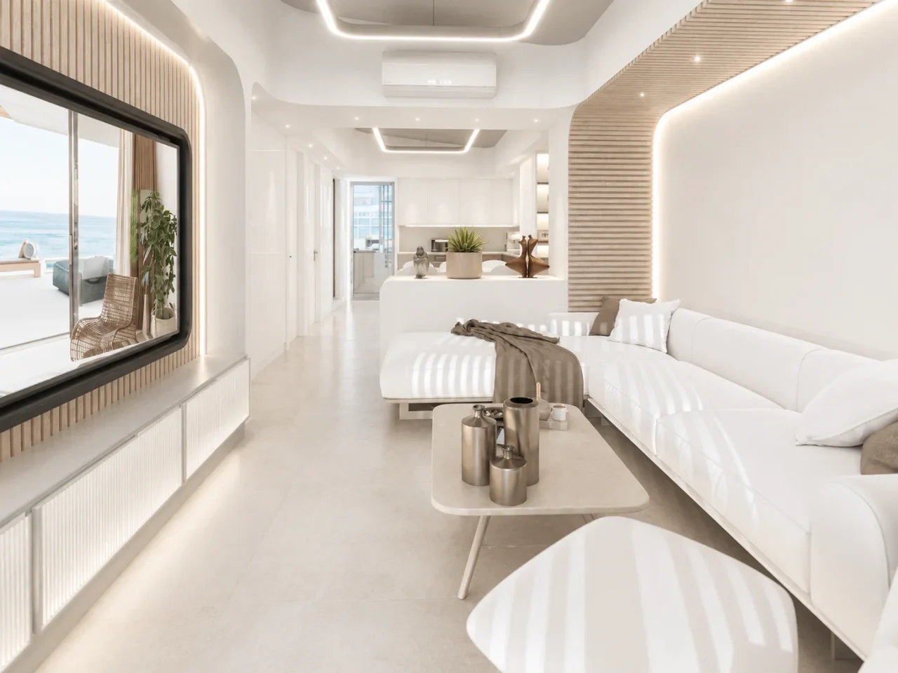 Open plan living room with sea view at U Residences Rethymno