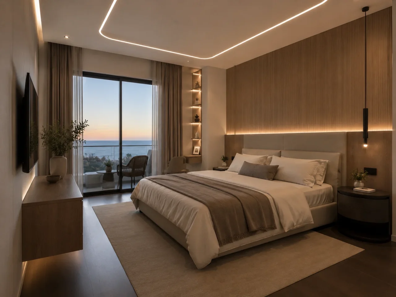 Master bedroom with balcony and sea view at U Residences