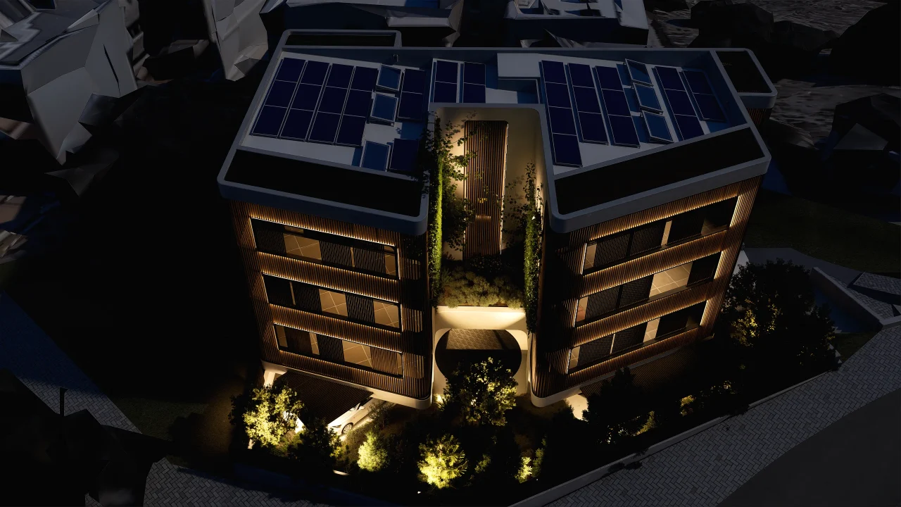 Aerial view of U Residences central courtyard and roof terrace
