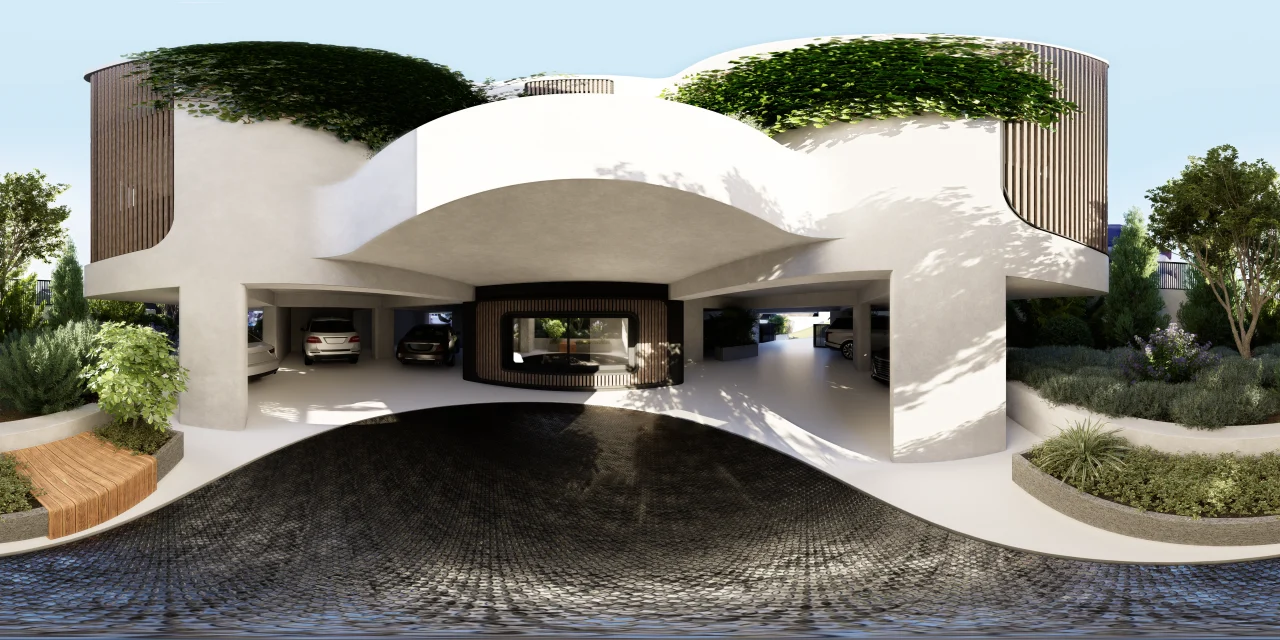 Covered parking and landscaped entrance at U Residences